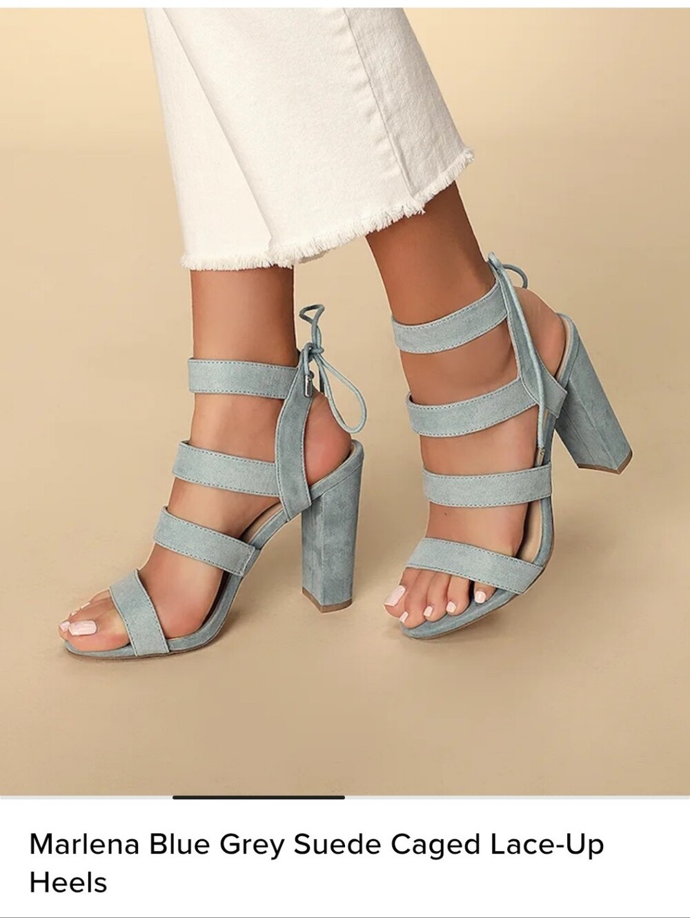 Lulus Light Baby Blue Strappy Block Heel Sandals W/ Tie Back
